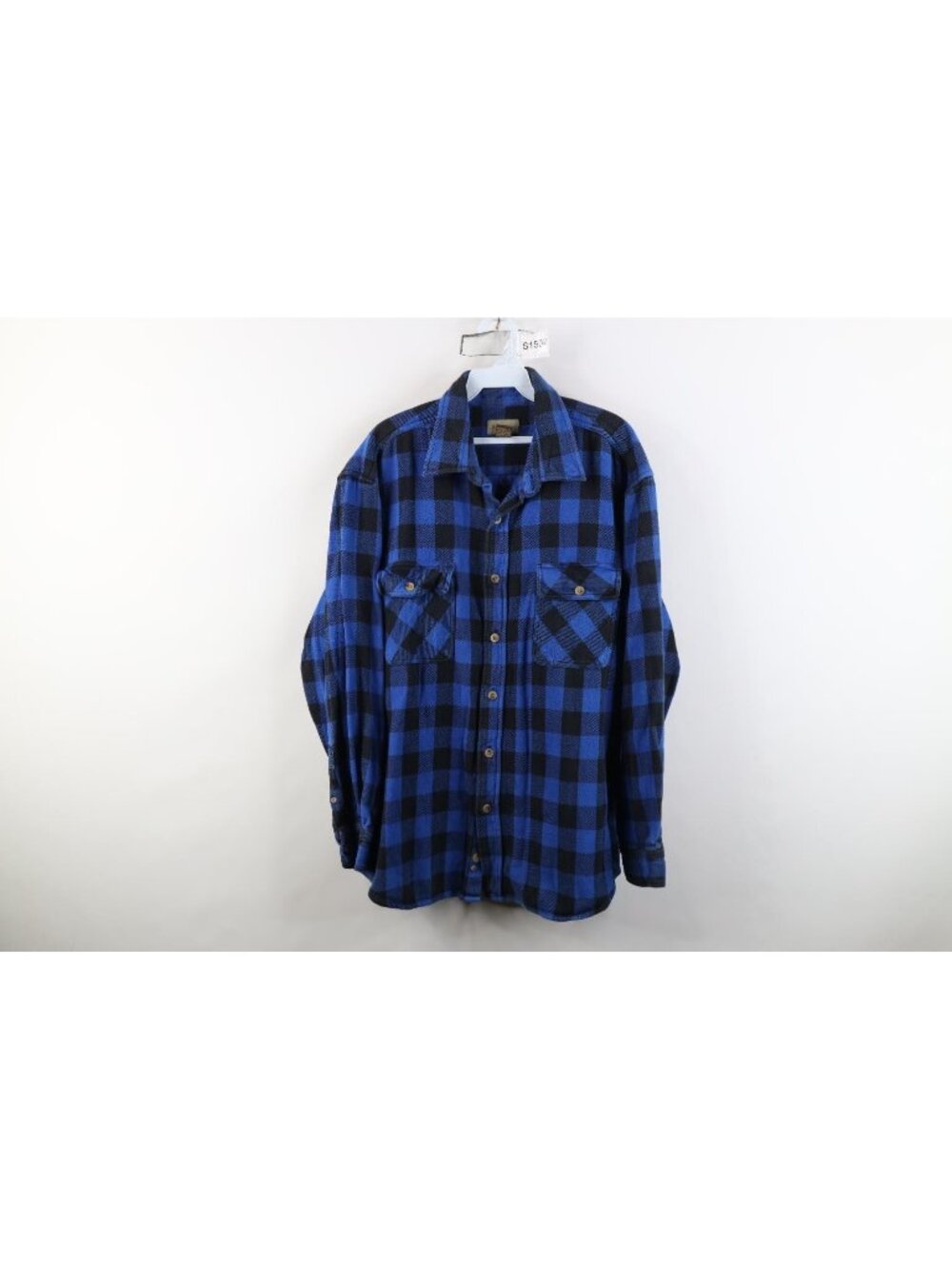 Vintage 90s Streetwear Mens XL Faded Heavyweight Flannel Button Shirt Blue Plaid